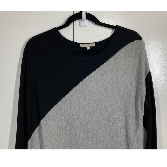 Joan Vass Studio Asymmetrical Black & Gray Long Sleeve Tunic Sweater Medium - Picture 2 of 10